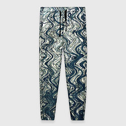 Брюки женские Бело-синий искажённые абстрактные линии, цвет: 3D-принт