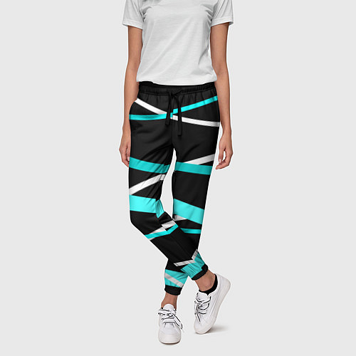 Женские брюки Чёрный с бело-голубыми полосами / 3D-принт – фото 3
