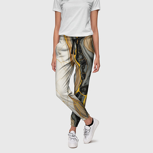 Женские брюки Золотистые прожилки в мраморе / 3D-принт – фото 3