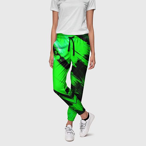 Женские брюки Зеленые мазки краски на черном / 3D-принт – фото 3