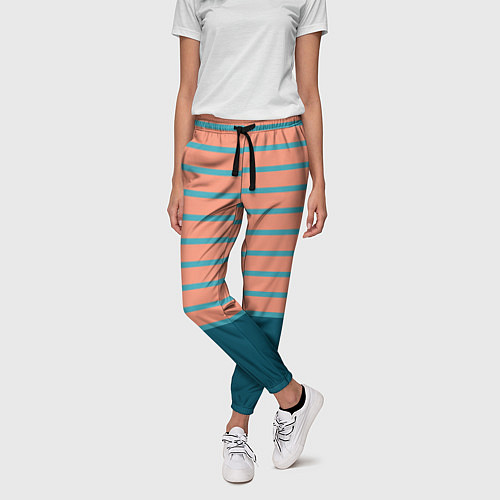 Женские брюки Полосатый мандариновый морской рассвет / 3D-принт – фото 3