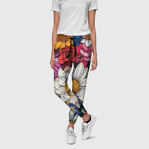 Женские брюки Крупные цветы / 3D-принт – фото 3