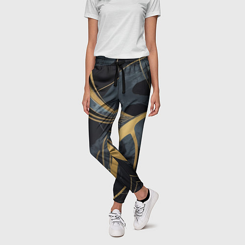 Женские брюки Мраморный узор с золотыми полосками / 3D-принт – фото 3