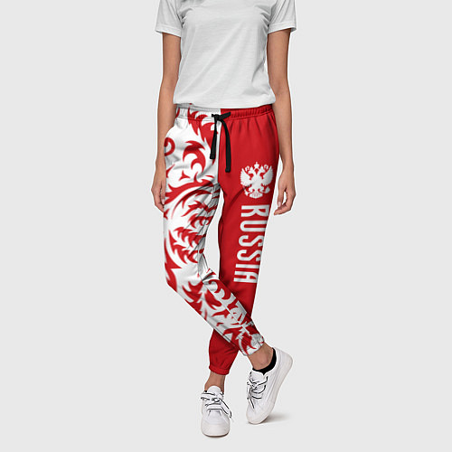 Женские брюки Россия - красная хохлома / 3D-принт – фото 3