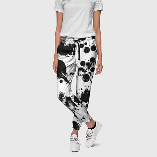 Женские брюки Чёрно-белые кляксы - абстракция / 3D-принт – фото 3