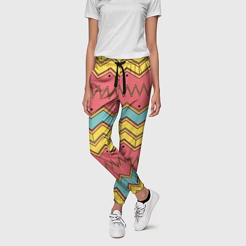 Женские брюки Цветные зигзаги / 3D-принт – фото 3