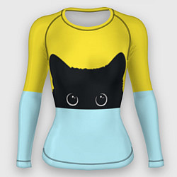 Рашгард женский Черный кот выглядывает, цвет: 3D-принт