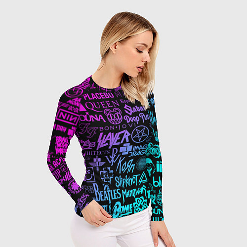 Женский рашгард ЛОГОТИПЫ РОК ГРУПП / 3D-принт – фото 3