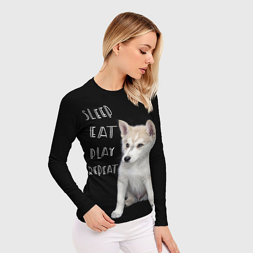 Женский рашгард Sleep Eat Play Repeat Хаски щенок / 3D-принт – фото 3