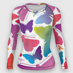 Рашгард женский Разноцветные бабочки, цвет: 3D-принт
