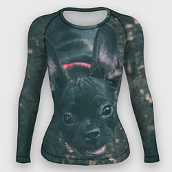 Рашгард женский Бульдог морда собакена черного, цвет: 3D-принт