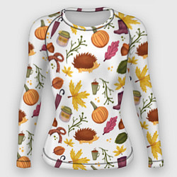Рашгард женский Уют, ежи, листья и банка варенья, цвет: 3D-принт