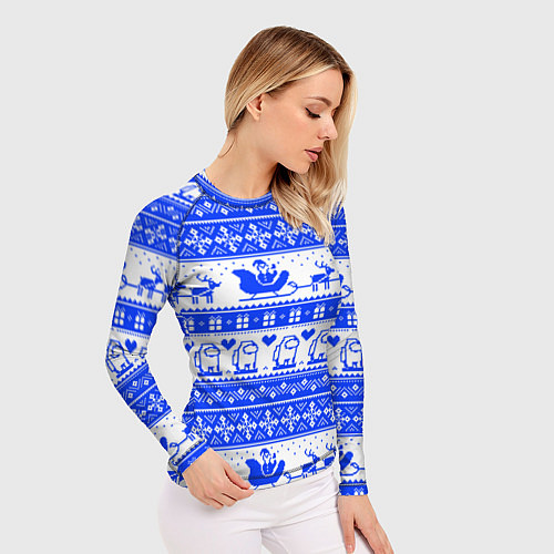 Женский рашгард AMONG US НОВОГОДНИЙ УЗОР / 3D-принт – фото 3