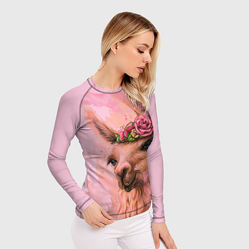 Женский рашгард Лама с цветами / 3D-принт – фото 3