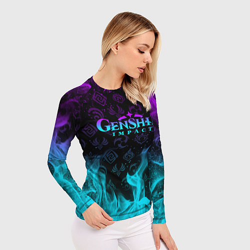 Женский рашгард GENSHIN IMPACT НЕОНОВЫЙ ОГОНЬ / 3D-принт – фото 3