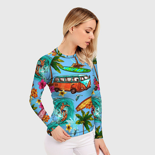 Женский рашгард Пальмы, волны, серфинг / 3D-принт – фото 3