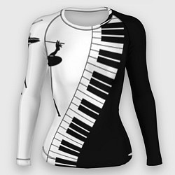 Рашгард женский Черно Белое пианино, цвет: 3D-принт