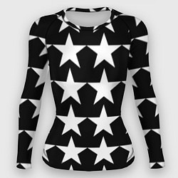Рашгард женский Белые звёзды на чёрном фоне, цвет: 3D-принт