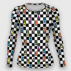Рашгард женский Яркая шахматная доска, цвет: 3D-принт