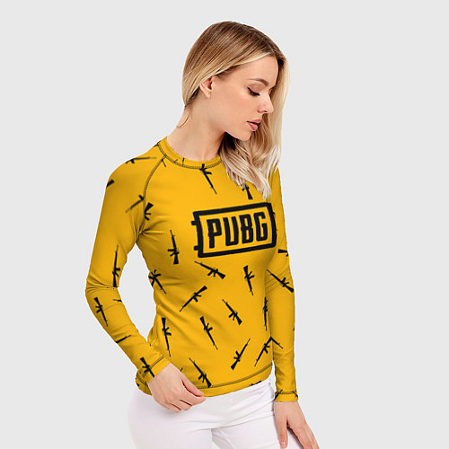 Женский рашгард PUBG АВТОМАТЫ ПАТТЕРН ЖЁЛТЫЙ / 3D-принт – фото 3