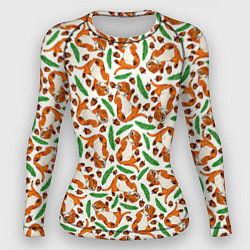 Рашгард женский Тигрята, еловые ветки и желуди, цвет: 3D-принт