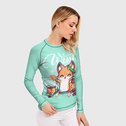 Рашгард женский Зима Новогодний лисенок, цвет: 3D-принт — фото 2