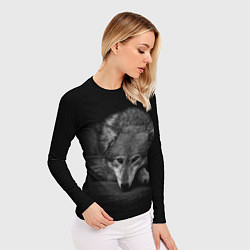 Рашгард женский Волк, на черном фоне, цвет: 3D-принт — фото 2