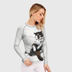 Рашгард женский Котик с пистолетом на стене мем, цвет: 3D-принт — фото 2