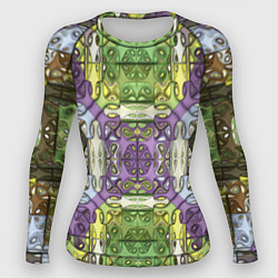 Рашгард женский Коллекция Фрактальная мозаика Фиолетово-зеленый, цвет: 3D-принт