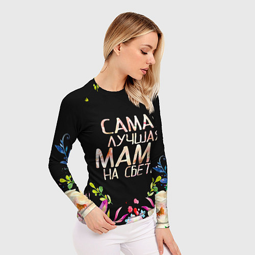 Женский рашгард Самой лучшей в мире маме, цветы на черном фоне / 3D-принт – фото 3