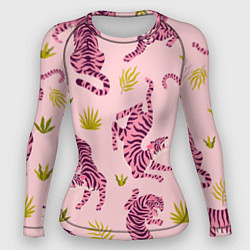 Рашгард женский Розовые тигры паттерн, цвет: 3D-принт