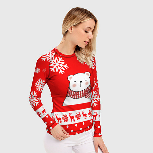 Женский рашгард НОВОГОДНИЙ МИШКА МИЛЫЙ МИШКА / 3D-принт – фото 3