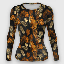 Рашгард женский Тигры и листья Тропики, цвет: 3D-принт