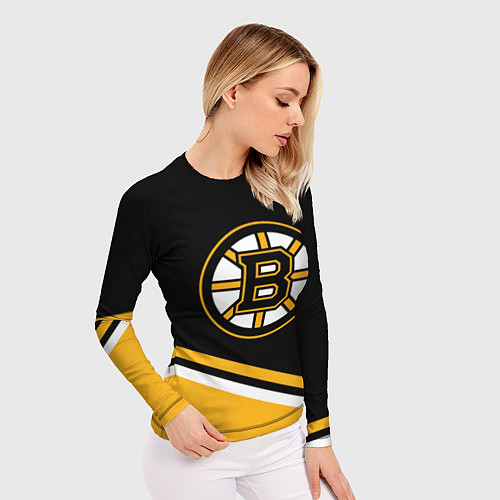 Женский рашгард Бостон Брюинз, Boston Bruins Диагональные полосы / 3D-принт – фото 3