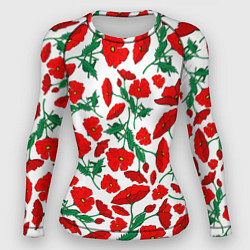Рашгард женский Цветы Красные Маки на белом фоне, цвет: 3D-принт