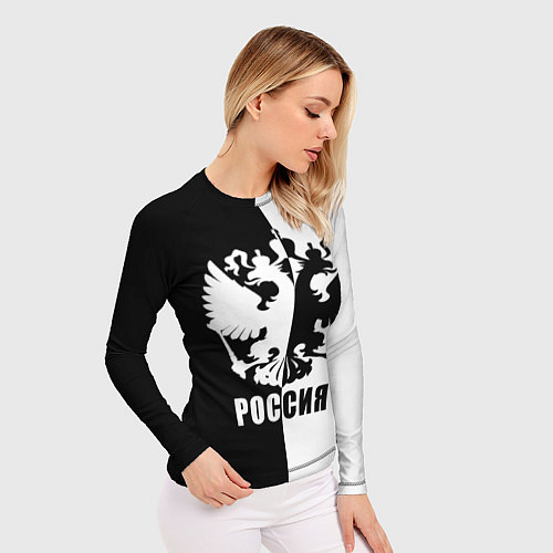 Женский рашгард РОССИЯ чёрно-белое / 3D-принт – фото 3