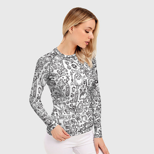 Женский рашгард Рисованные черепа и животные / 3D-принт – фото 3