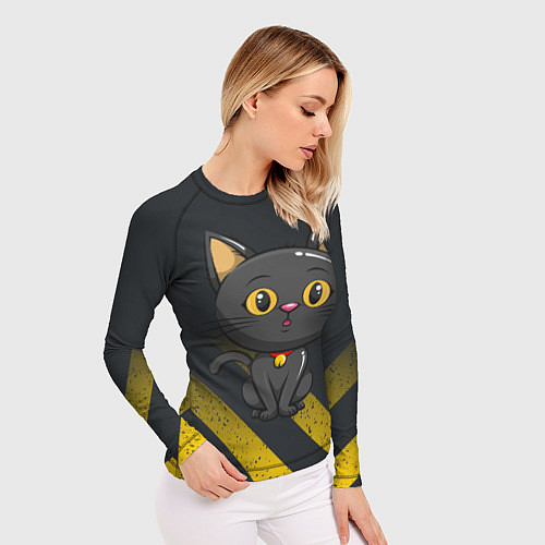 Женский рашгард Черный кот желтые полосы / 3D-принт – фото 3