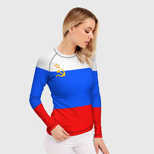 Женский рашгард Флаг России с серпом и молотом / 3D-принт – фото 3