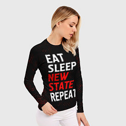 Рашгард женский Eat Sleep New State Repeat - Потертости, цвет: 3D-принт — фото 2