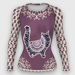 Рашгард женский КРУЖЕВНАЯ 3D МАНДАЛА С КОТОМ, цвет: 3D-принт