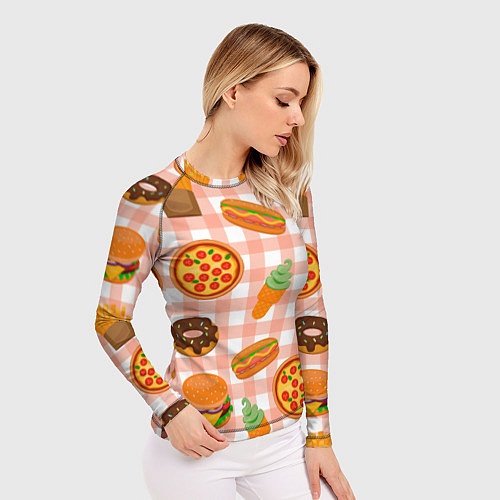 Женский рашгард PIZZA DONUT BURGER FRIES ICE CREAM pattern / 3D-принт – фото 3