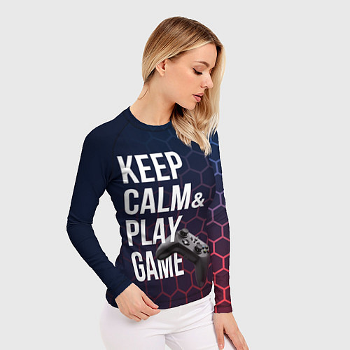 Женский рашгард KEEP CALM& PLAY GAME PATTERN HEXAGONAL / 3D-принт – фото 3