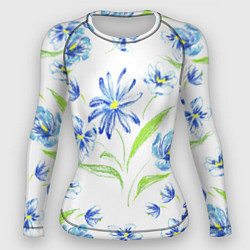 Рашгард женский Цветы Синие Нарисованные Карандашами, цвет: 3D-принт
