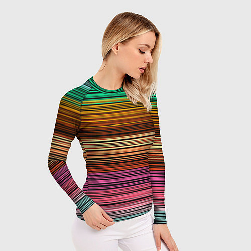 Женский рашгард Multicolored thin stripes Разноцветные полосы / 3D-принт – фото 3