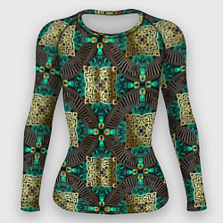 Рашгард женский Золотые и зеленые квадраты абстракция, цвет: 3D-принт