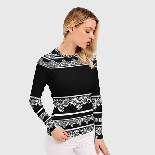 Женский рашгард Белое кружево на черном фоне lace / 3D-принт – фото 3