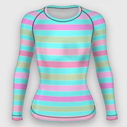 Рашгард женский Pink turquoise stripes horizontal Полосатый узор, цвет: 3D-принт