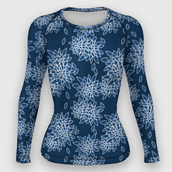 Рашгард женский Темно-синий цветочный узор pattern, цвет: 3D-принт