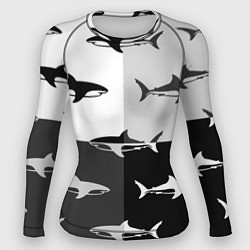 Рашгард женский Стая акул - pattern, цвет: 3D-принт